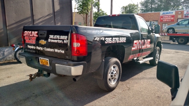 Chevy Silverado truck custom advertising large logo vinyl lettering
